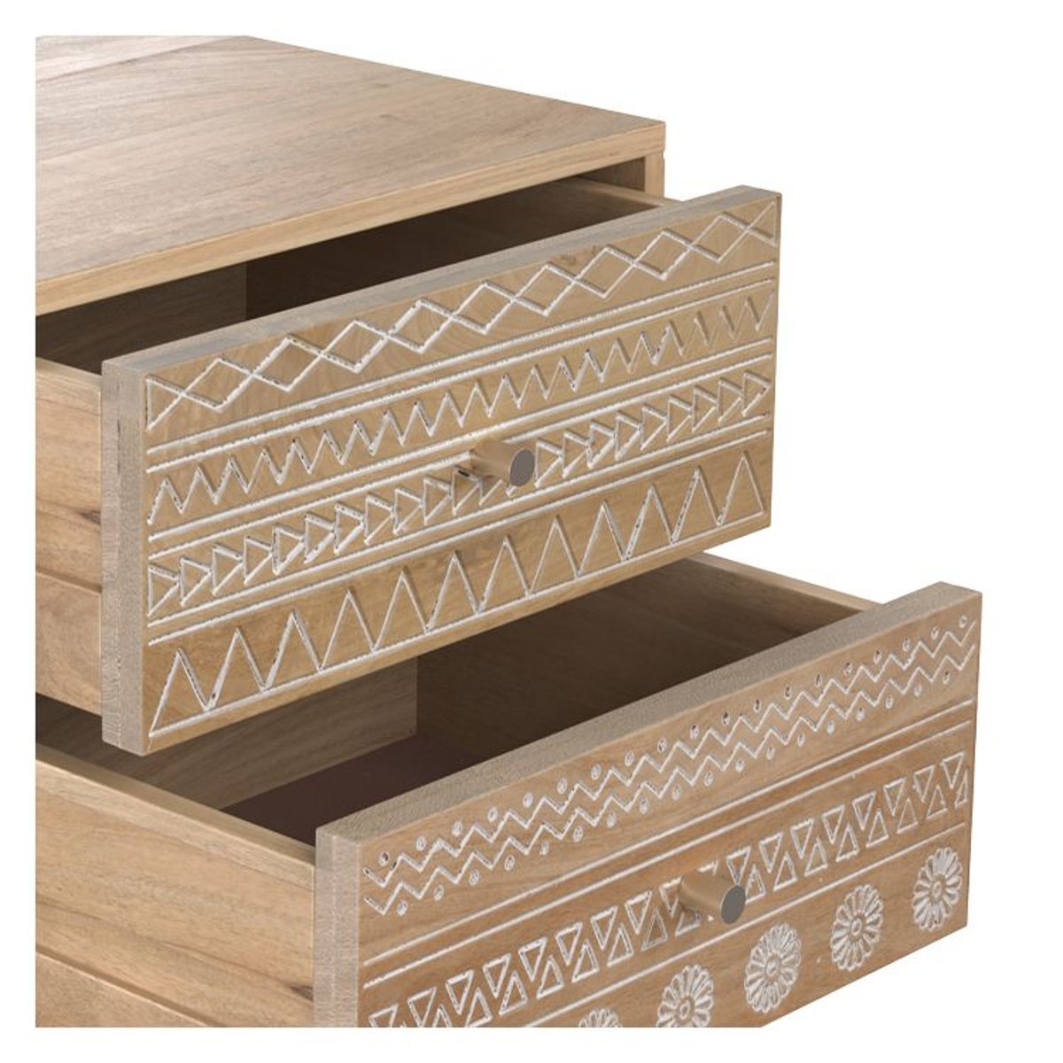 Table de chevet en bois de manguier gravé 2 tiroirs - TINY bois clair, MAISON PAVANE