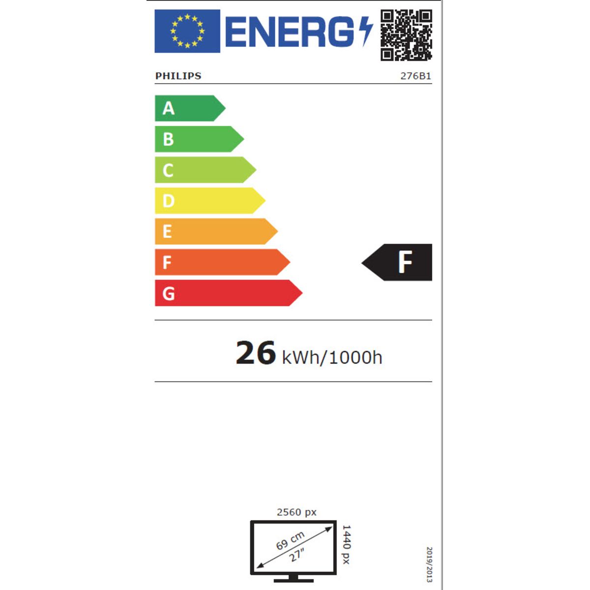 Ecran PC 276B1/00 LCD 27'' IPS Full HD 75Hz couleur unique, PHILIPS