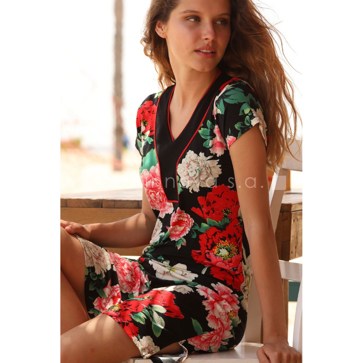 Robe estivale manches courtes Nightflowers imprimé, ADMAS