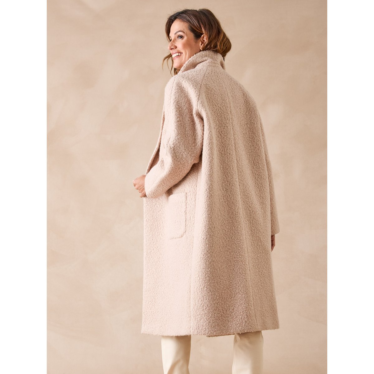 Manteau croisé tissu bouclette beige, DAXON