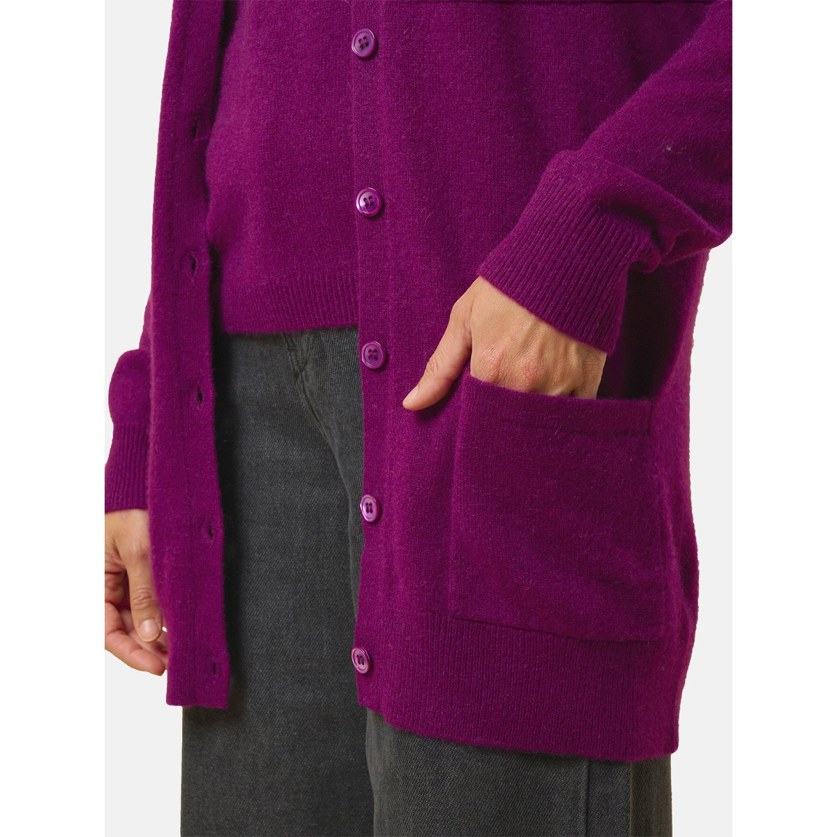 Cardigan Col V Prune Chelsea violet chiné, JUST CASHMERE