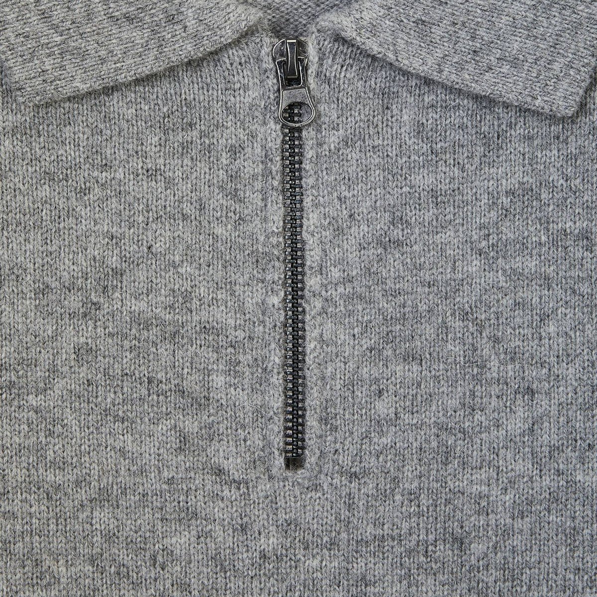 Pull col polo zippé en laine gris chine moyen, MONOPRIX