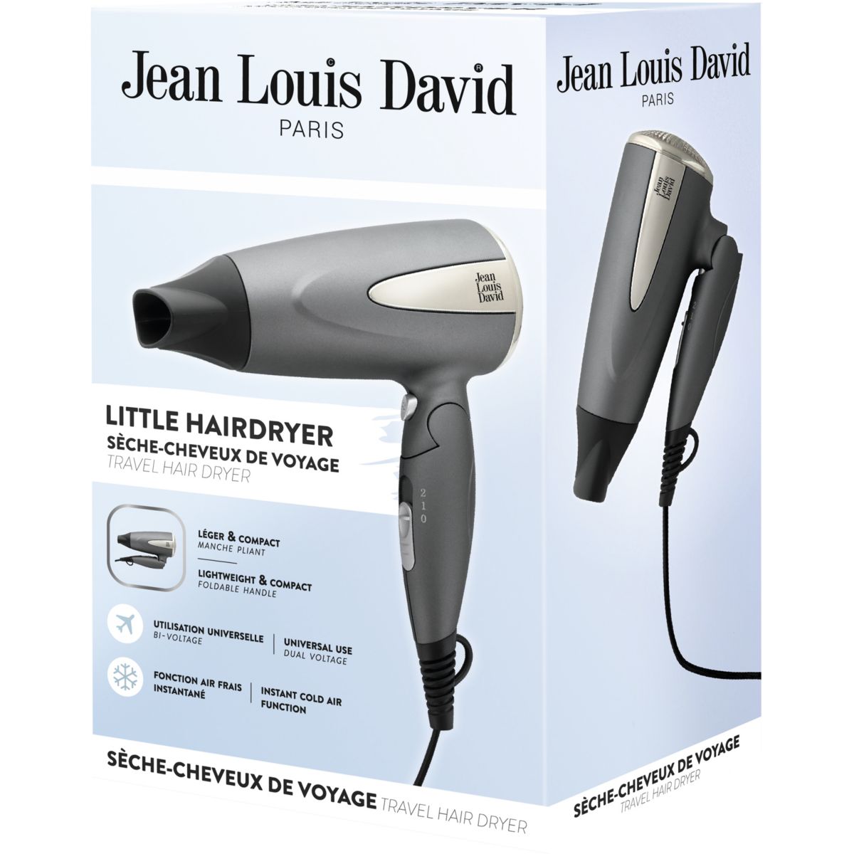 Sèche cheveux de voyage Voyage 20206 noir et gris, JEAN LOUIS DAVID