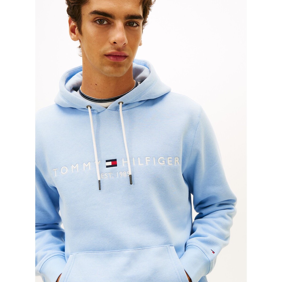 Flex Embroidered Logo Fleece Hoodie navy blue, TOMMY HILFIGER