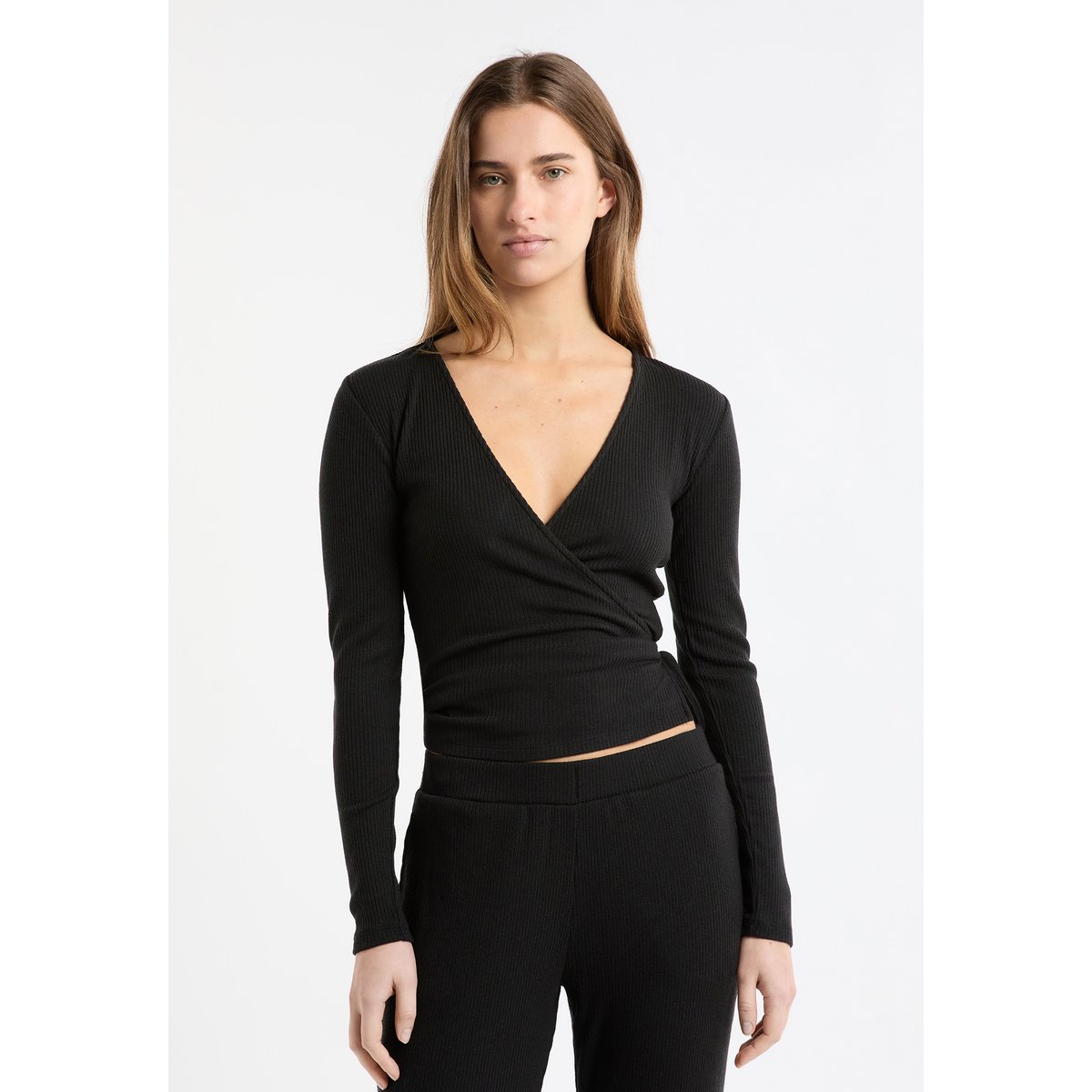 T-shirt de pyjama manches longues cache-coeur LIHAM noir, ETAM