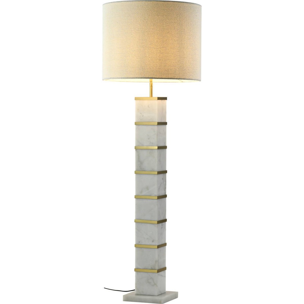 Lampadaire en marbre avec abat-jour textile blanc et doré, RECOLLECTION