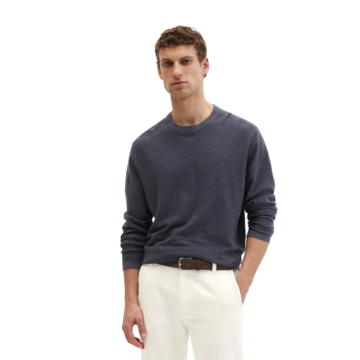 Pull-over regular en coton bio et en lin gris foncé, MARC O'POLO