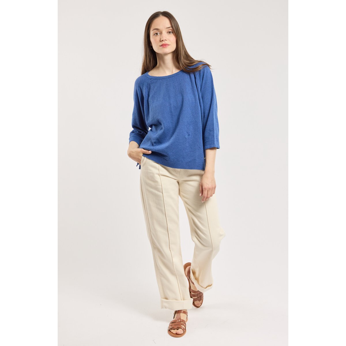 Pull léger Rosie en lin et coton navy blue, TERRE & MER