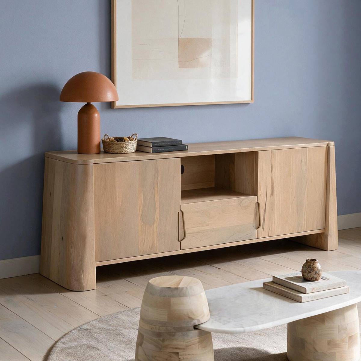 Meuble TV en bois de manguier SORREL bois clair, MADE IN MEUBLES