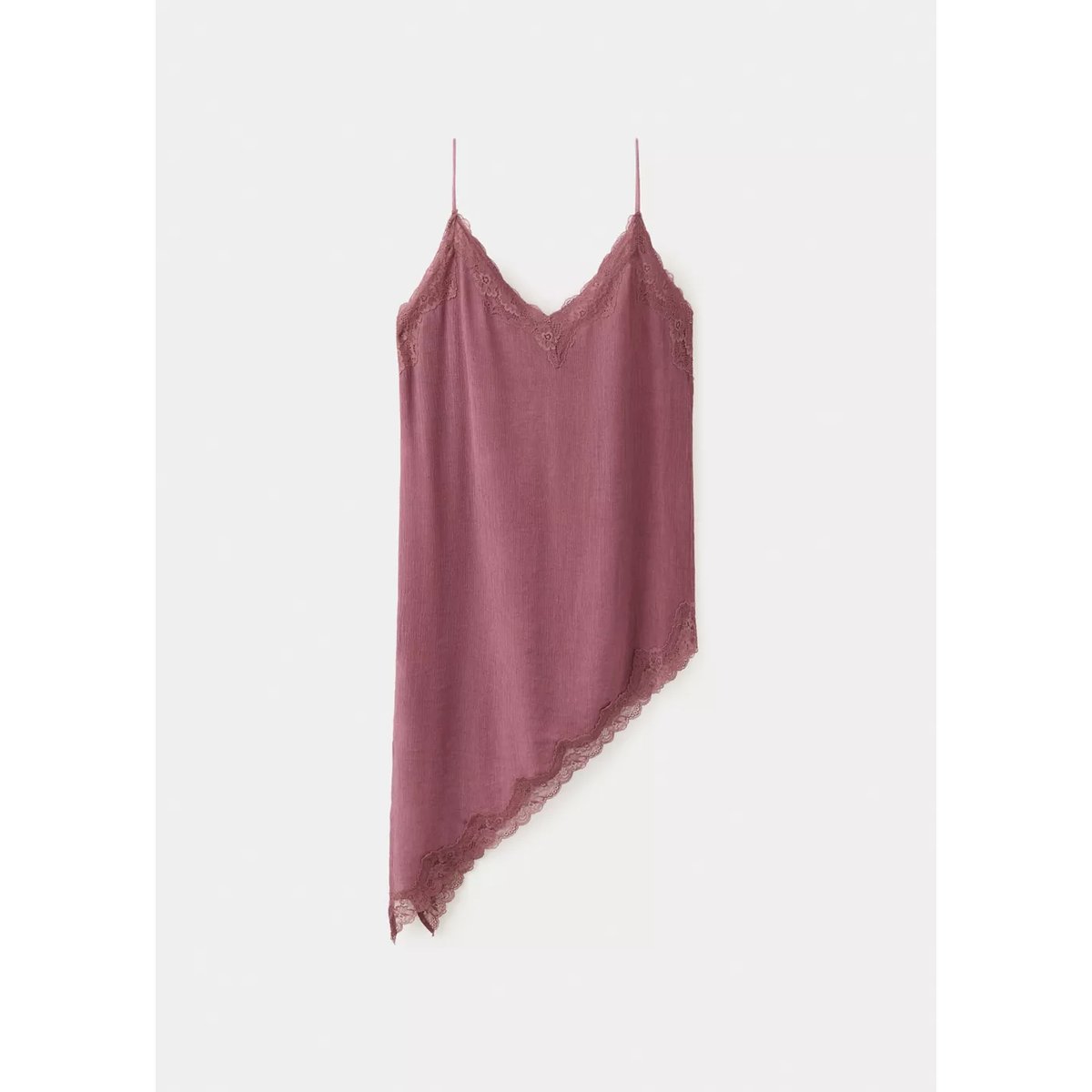 Top lingerie dentelle asymétrique rose, MANGO