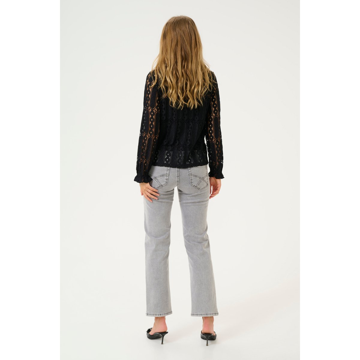 Blouse with long sleeve noir pitch black, CREAM