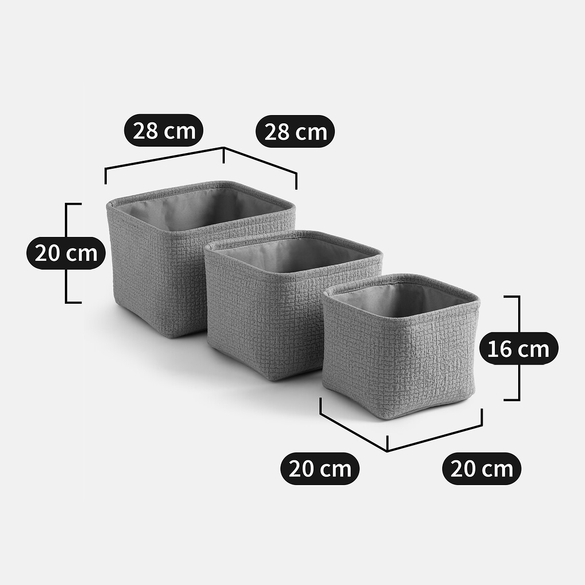 Lot de 3 paniers en tissu gaufré, ITANG vert sauge, LA REDOUTE INTERIEURS