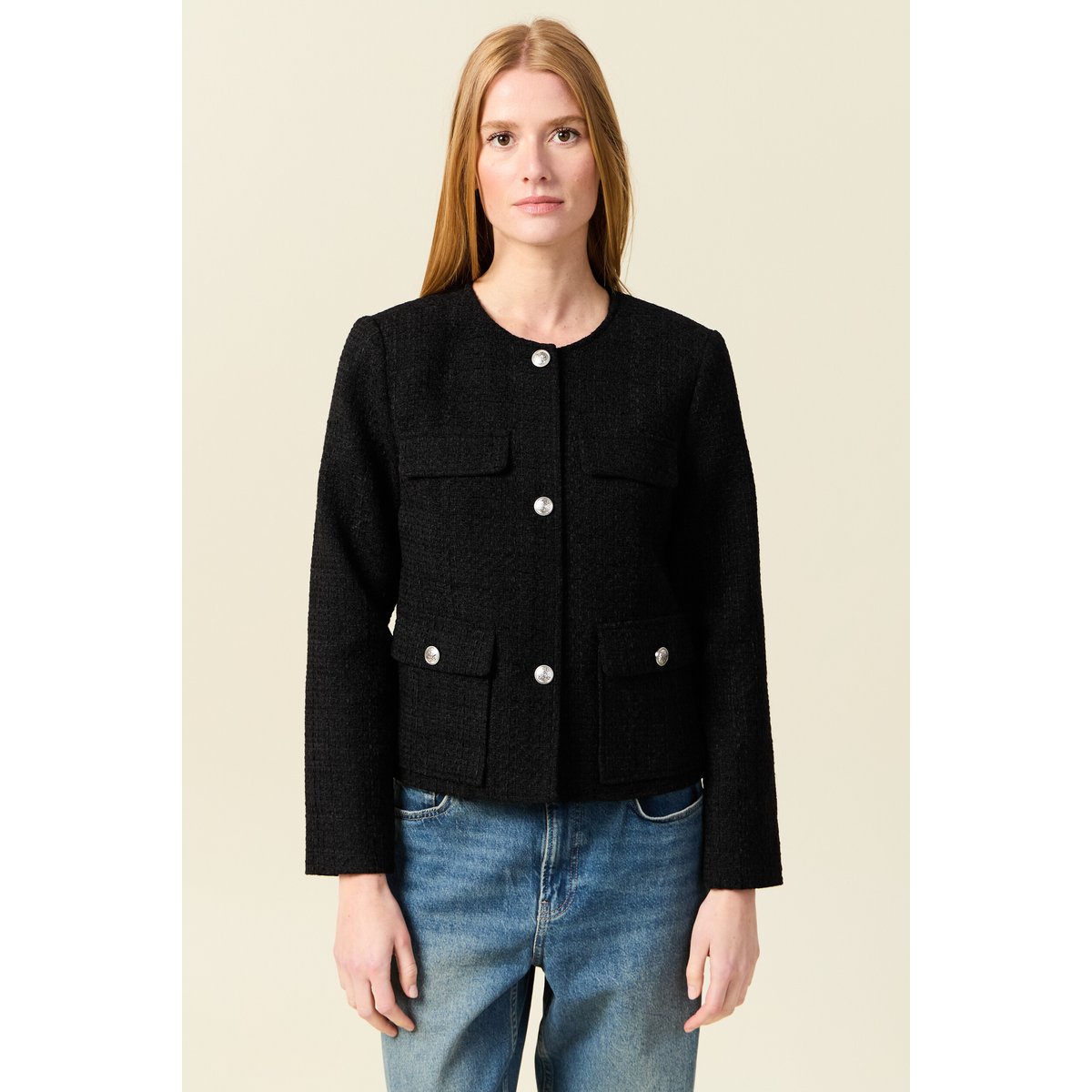 Veste manches longues en tweed noir, BONOBO