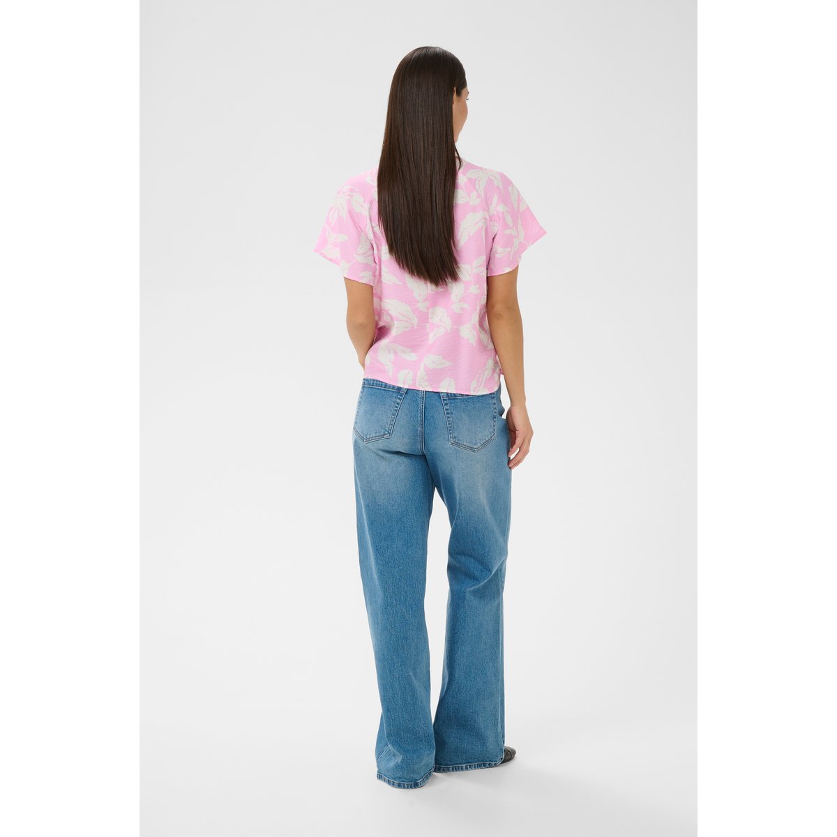 Blouse à manches longues rose blanc pink frosting chalk leafs, KAFFE