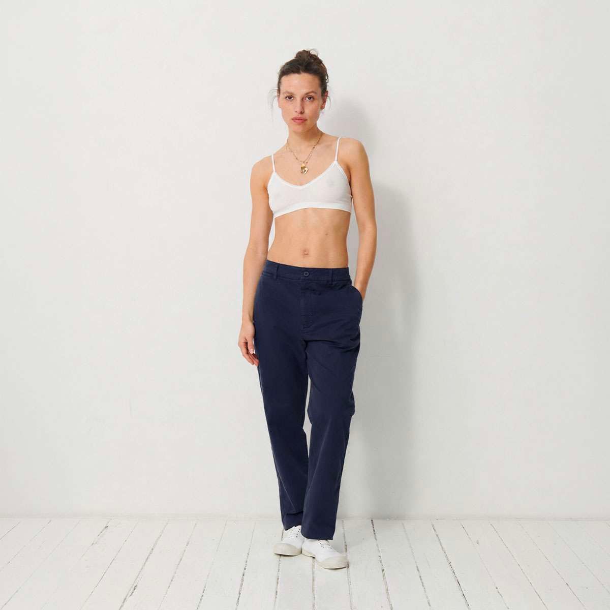 Pantalon droit en coton GEGONIA bleu nuit, BENSIMON