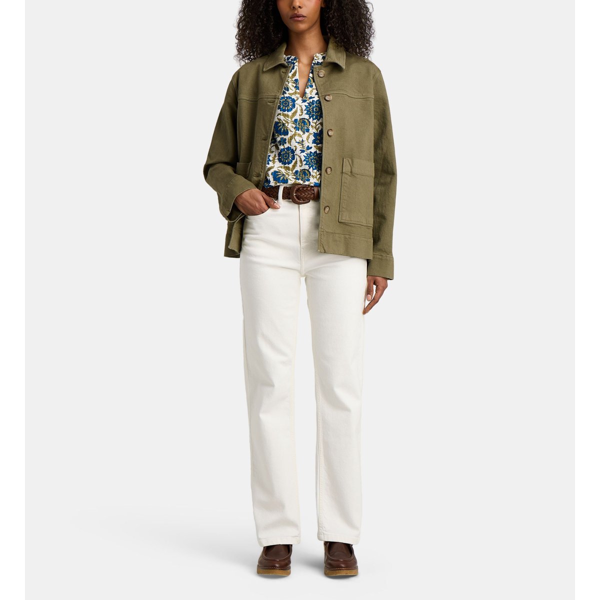 Veste lison droite en coton bio kaki, JODHPUR