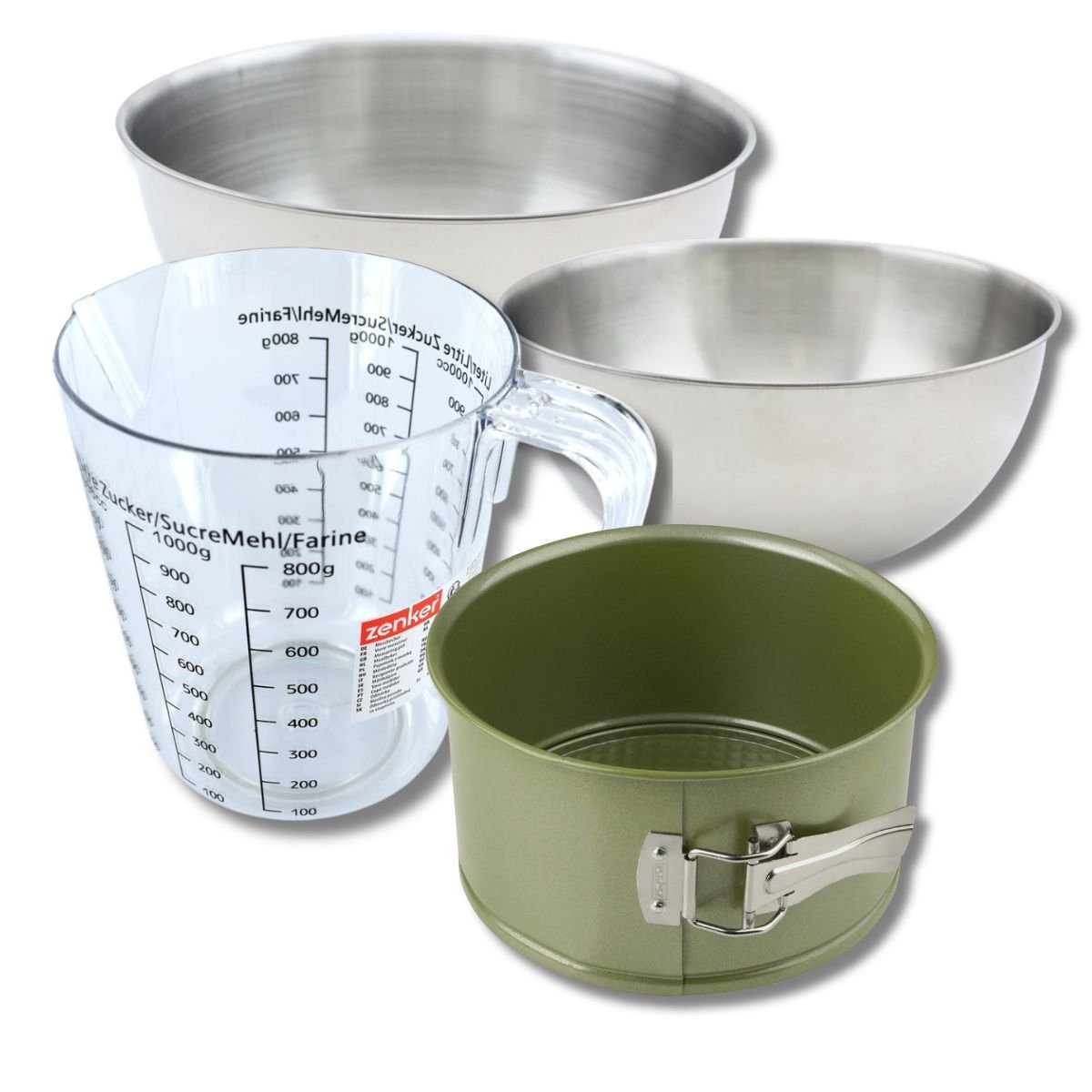 Set pâtisserie moule à panettone, 2 bols, verre mesureur et spatule vert, ZENKER