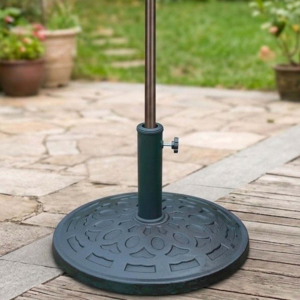 Pied de parasol résine noir 14kg 50x50x34cm noir, WADIGA
