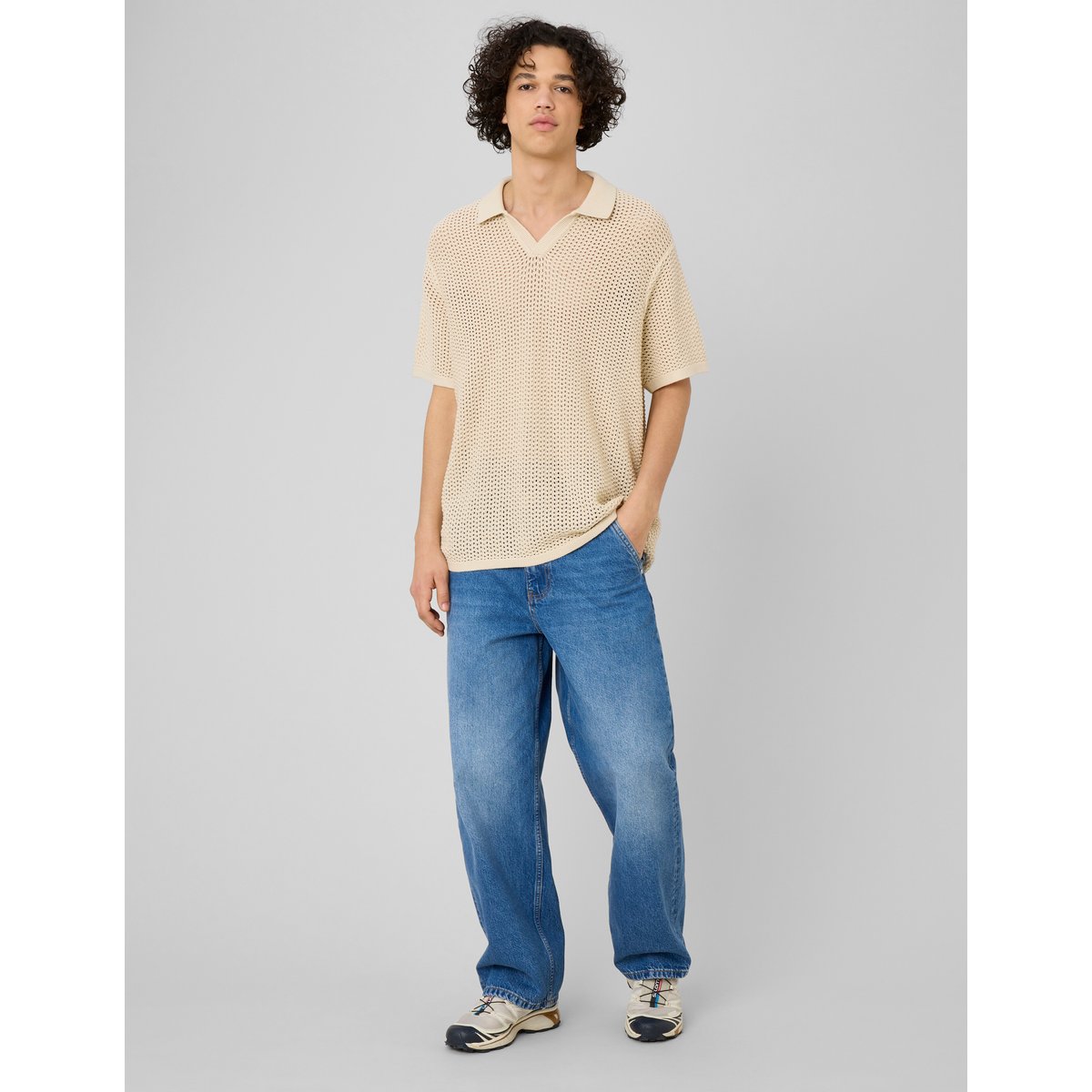 Polo en maille filet blanc cassé, BZB