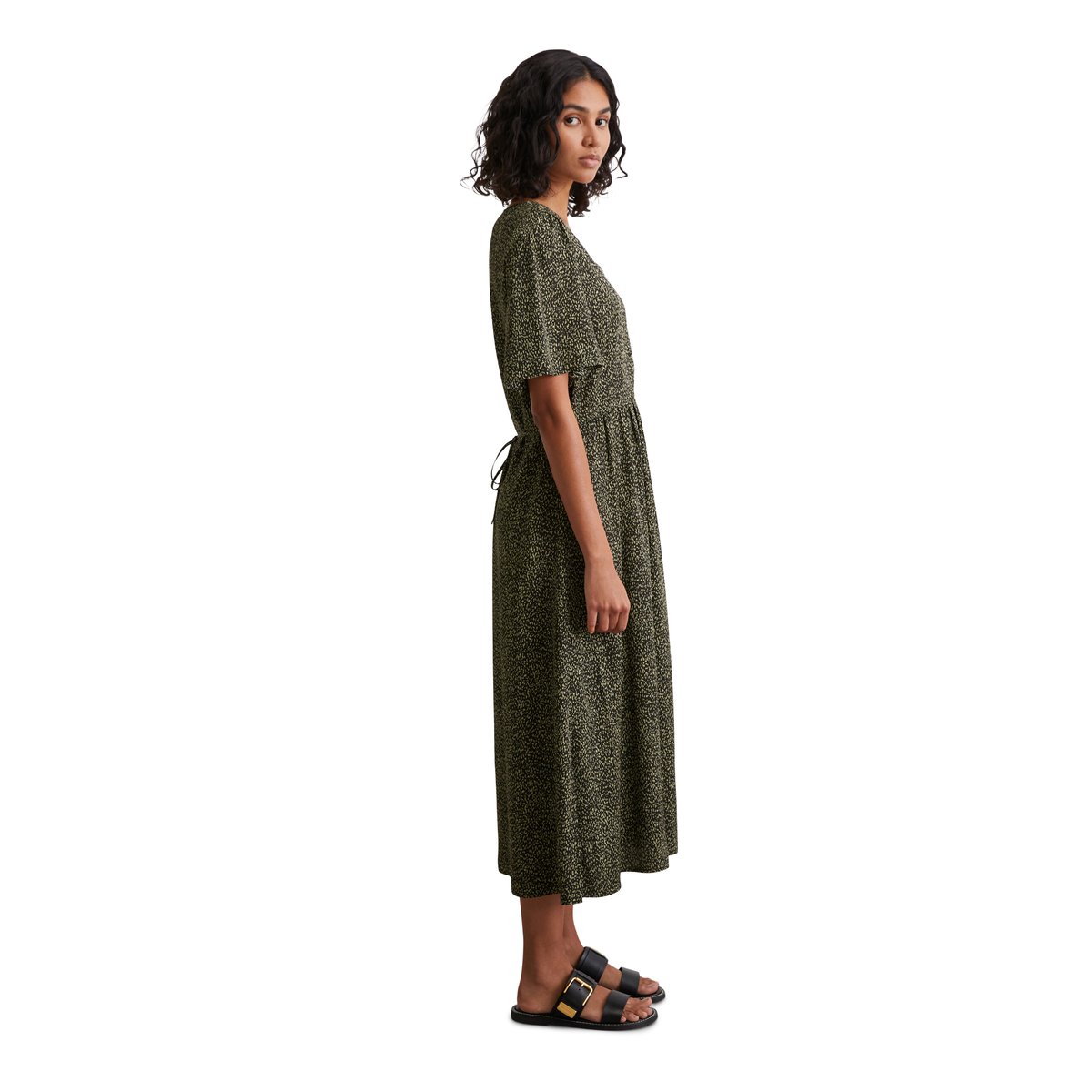 Robe à taille élastique flare en sergé de viscose fluide noir, MARC O'POLO