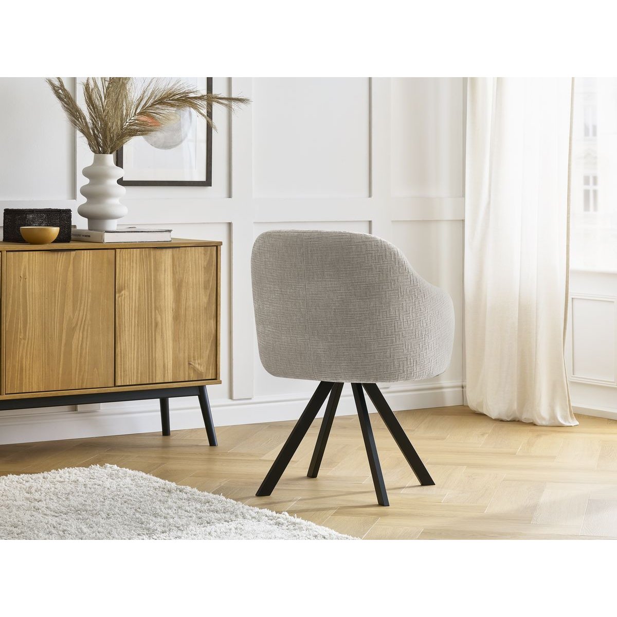 Lot de 2 chaises tissu texturé, SOPHIE beige, BOBOCHIC