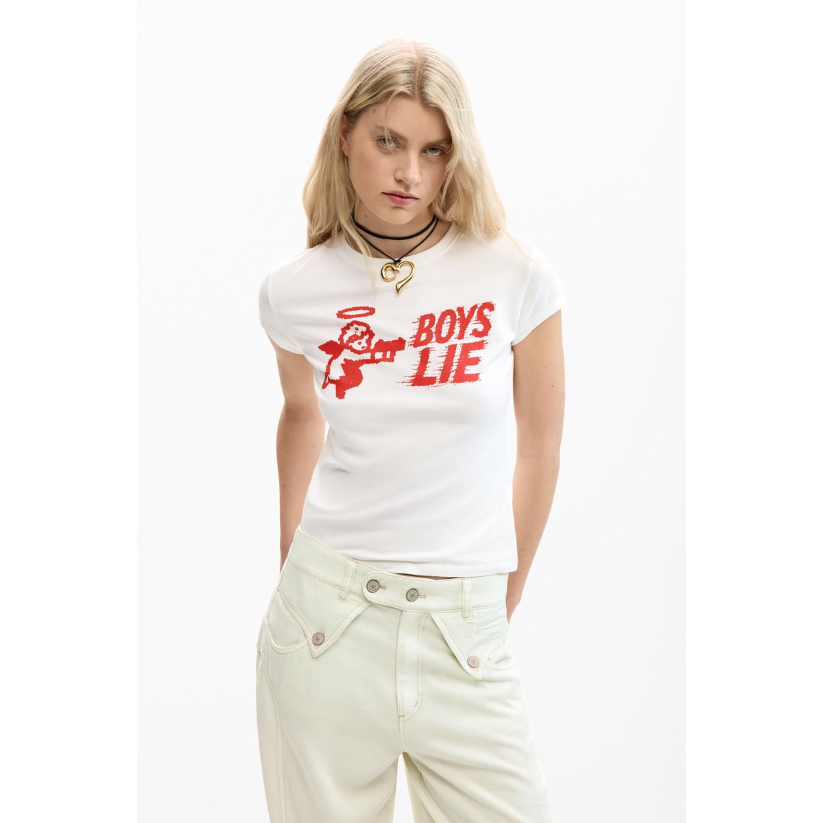 T-shirt moulant Boys Lie blanc, DESIGUAL