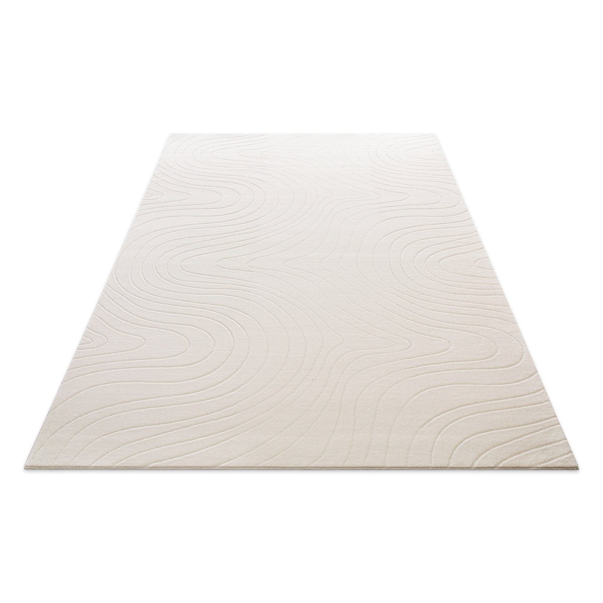 WECONhome Nuuk Flow, tufté, tapis poils courts, motif vague en relief, lavable, certifié OEKO-TEX® ,  Nuuk Flow crème blanc, WECON HOME