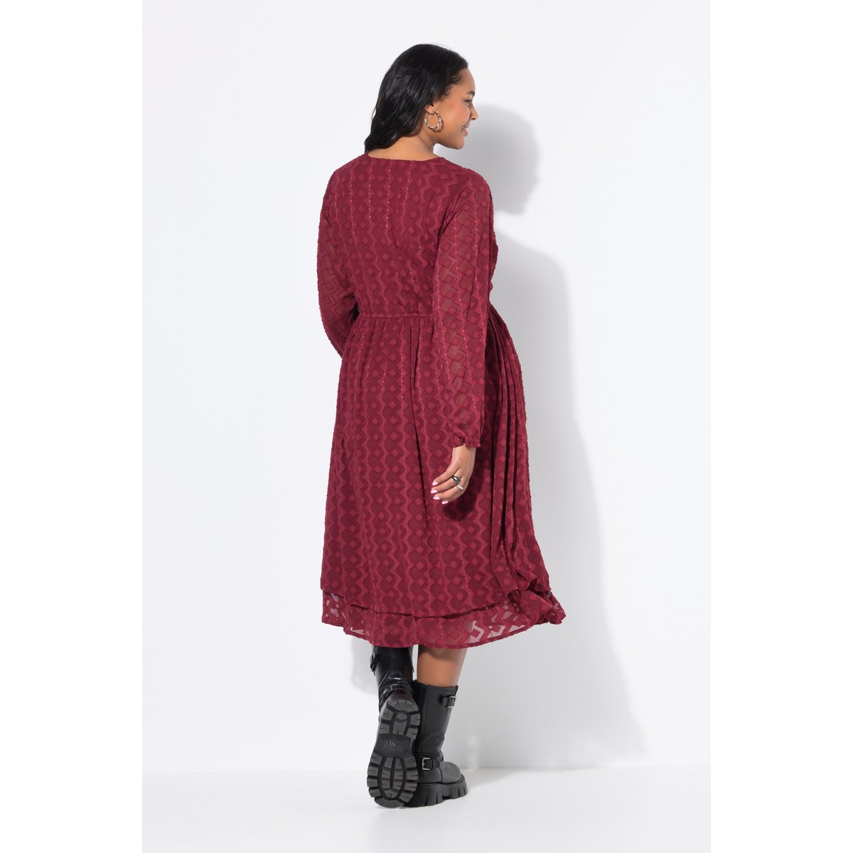 Robe midi coupe trapèze rouge vin, STUDIO UNTOLD
