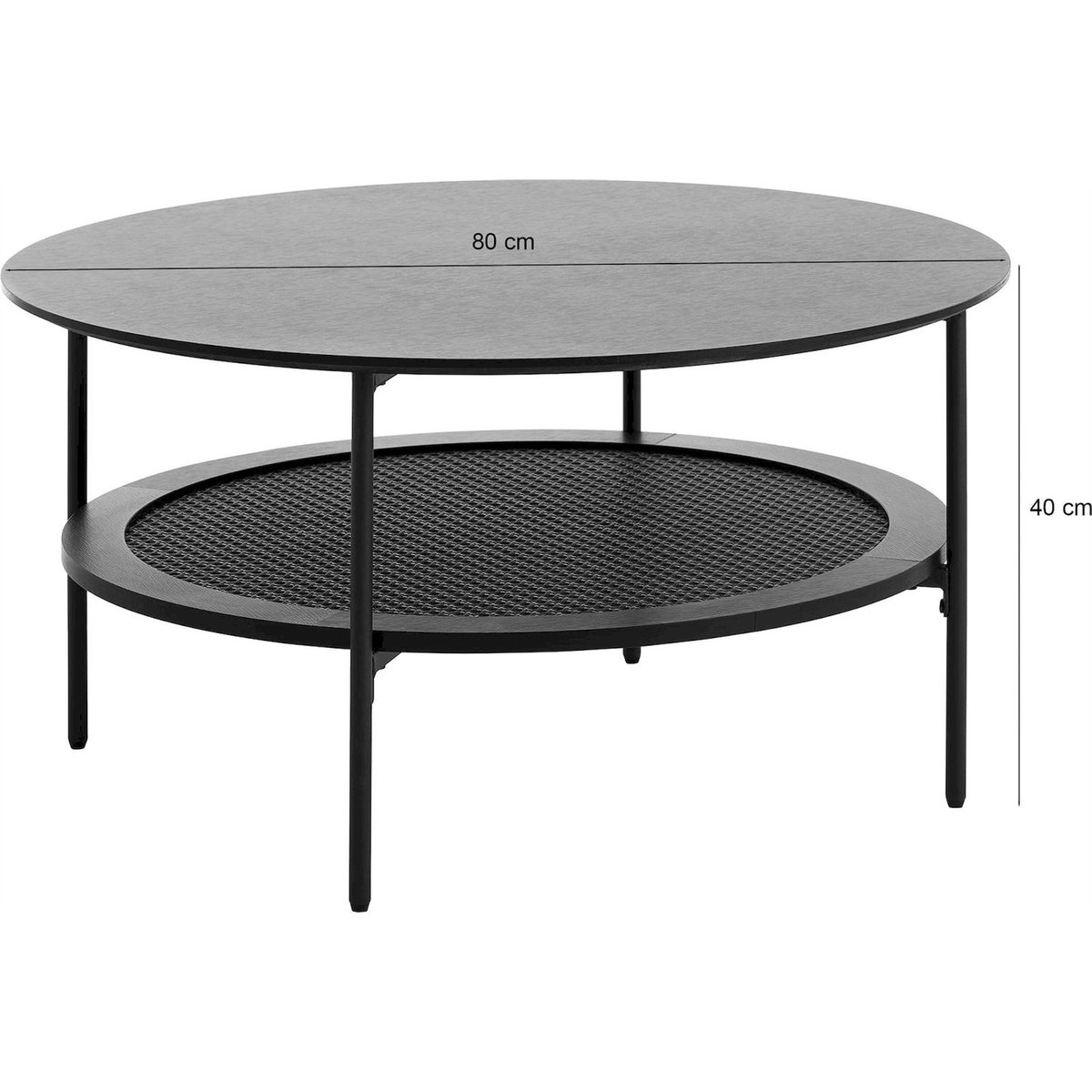 Table basse ronde avec tablette ajourée MOGEST noir mat, RECOLLECTION