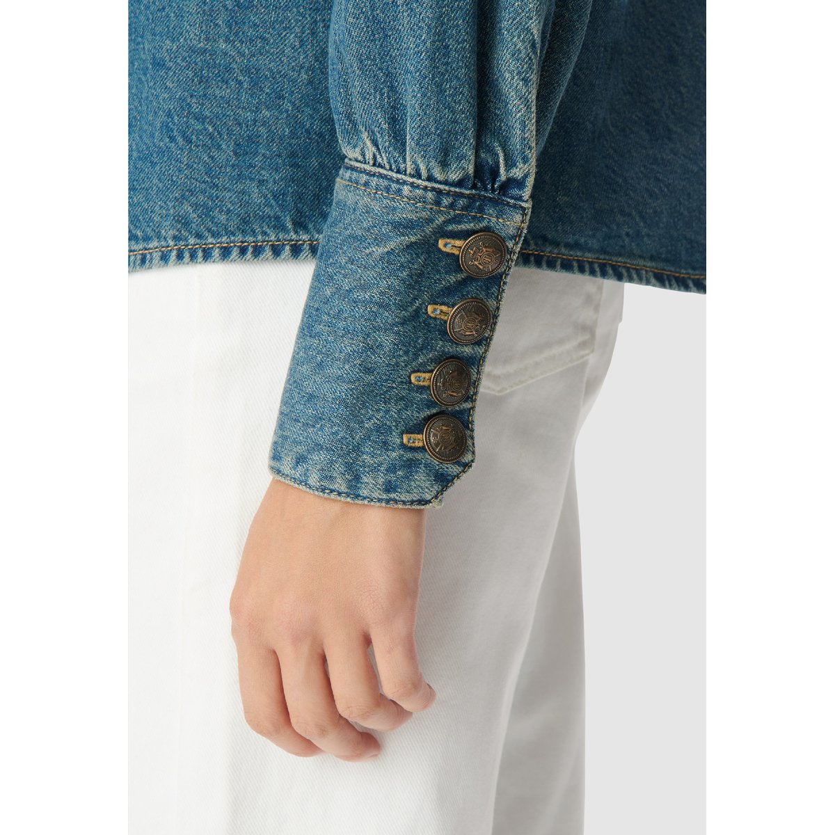 Chemise en jean boutons militaires bleu nuit, IKKS