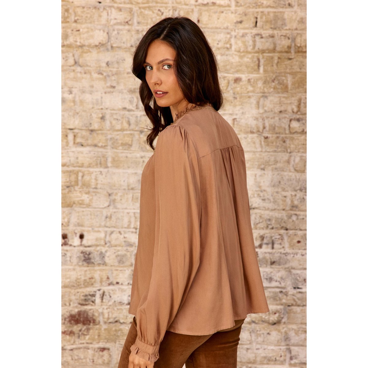 Blouse manches longues col v uni BOWEN 15-camel, LA PETITE ETOILE