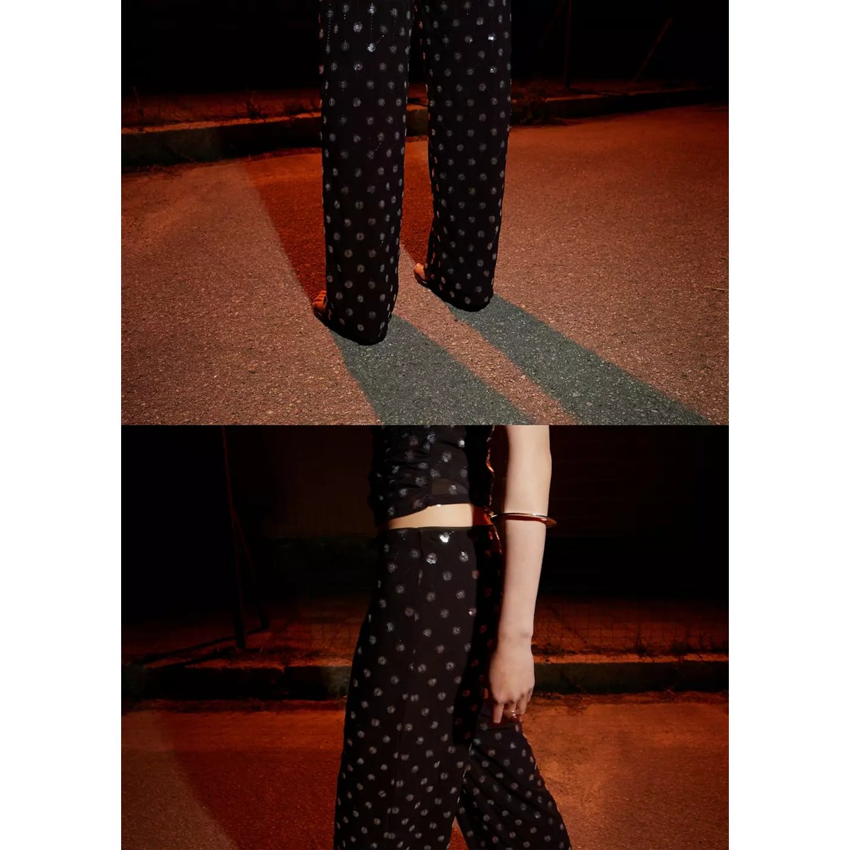 Pantalon droit paillettes chocolat, MANGO