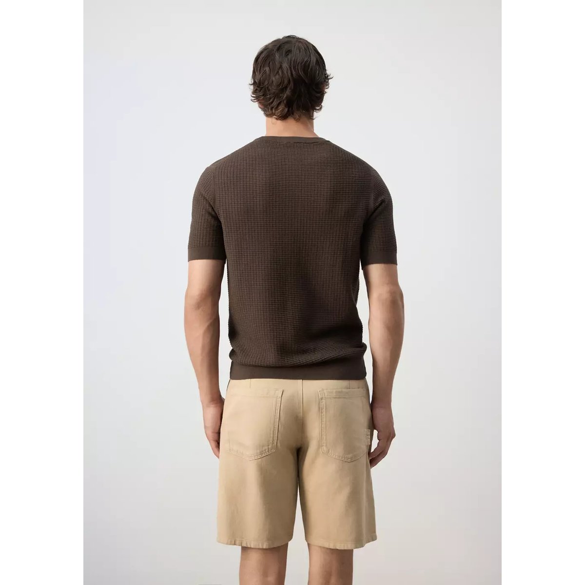 T-shirt 100 % coton en maille structurée marron, MANGO MAN