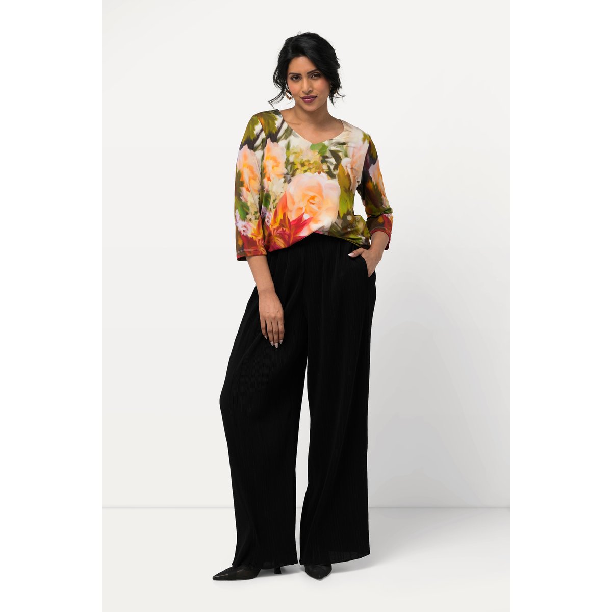 Pantalon Marlene, jambe large noir, ULLA POPKEN