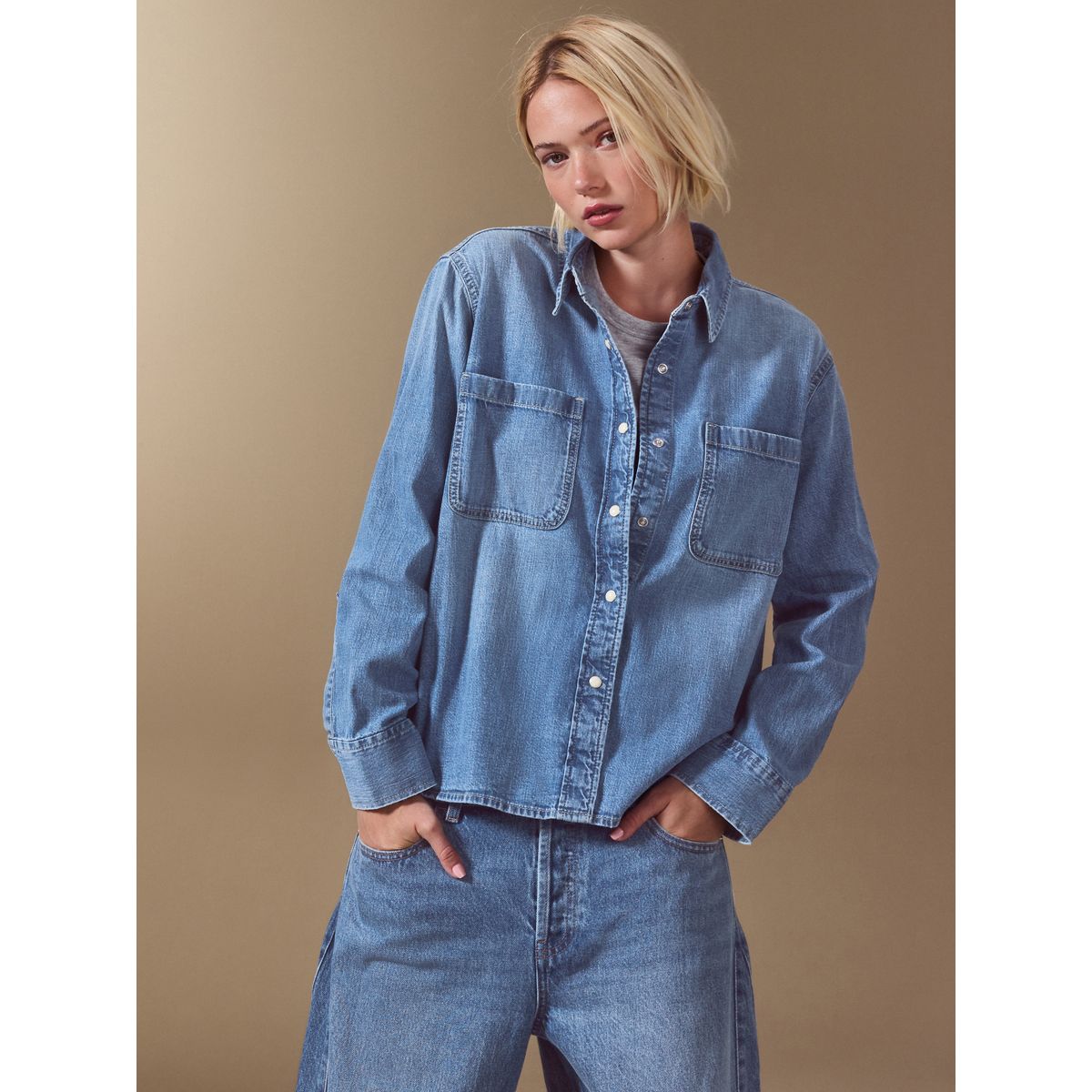 Chemise en jean à manches longues bleu moyen, NEXT