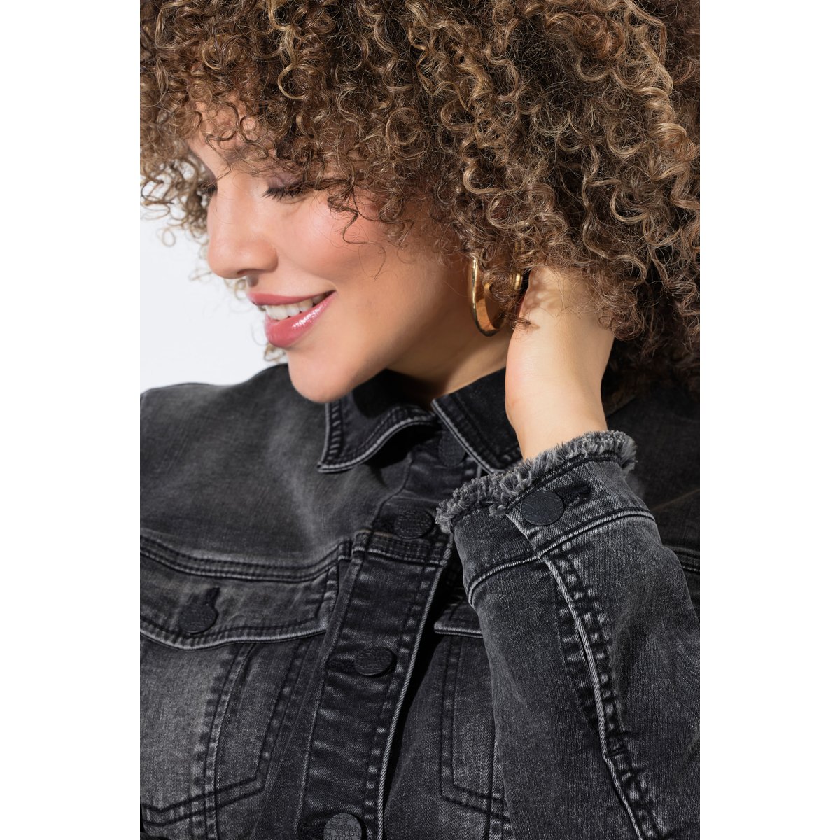 Veste en jean à franges noir, ULLA POPKEN