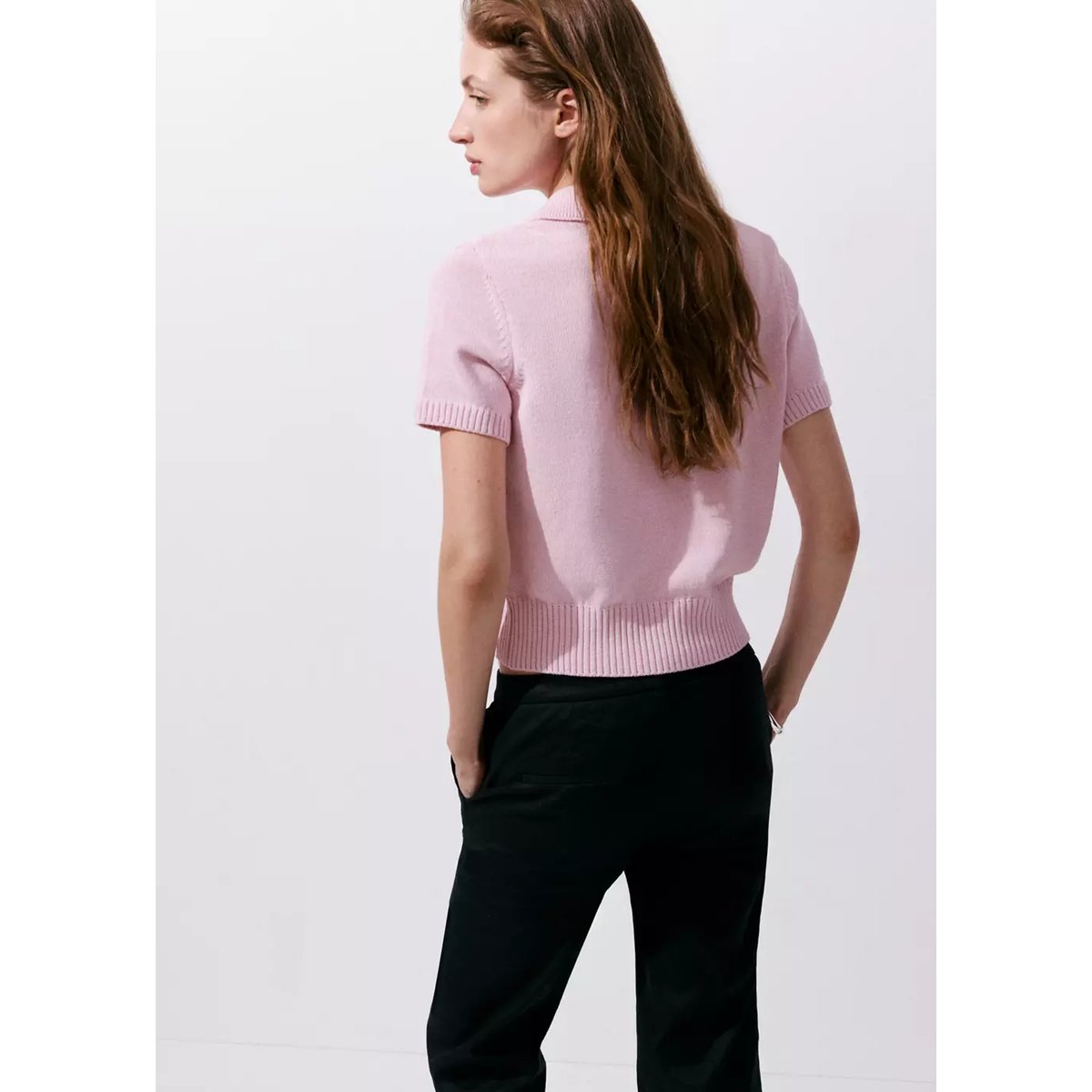Polo en maille de coton rose, MANGO