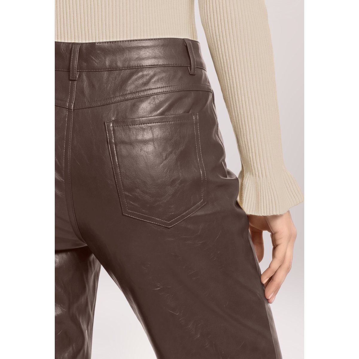 Pantalon en simili cuir à poches deep cognac, CARTOON
