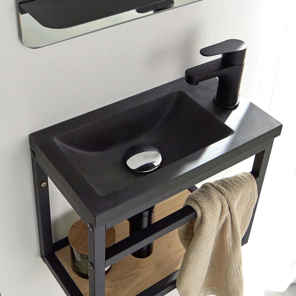 Ensemble lave-mains + miroir + robinet SAO noir, MOB IN