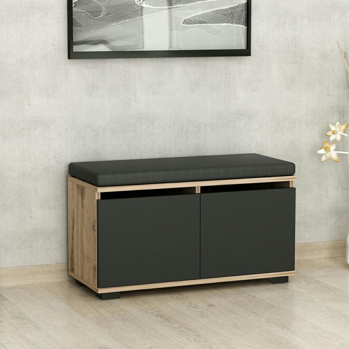 Banc d'entrée 2 portes range-chaussures MARFA anthracite, PIER IMPORT