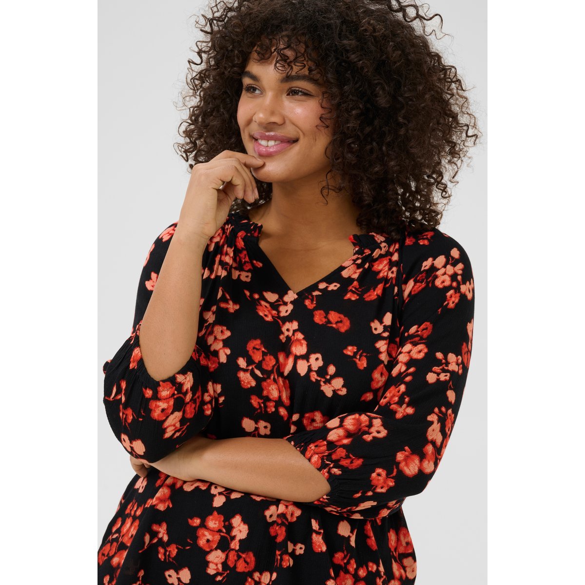 Blouse à manches longues imprimé red flower, KAFFE CURVE