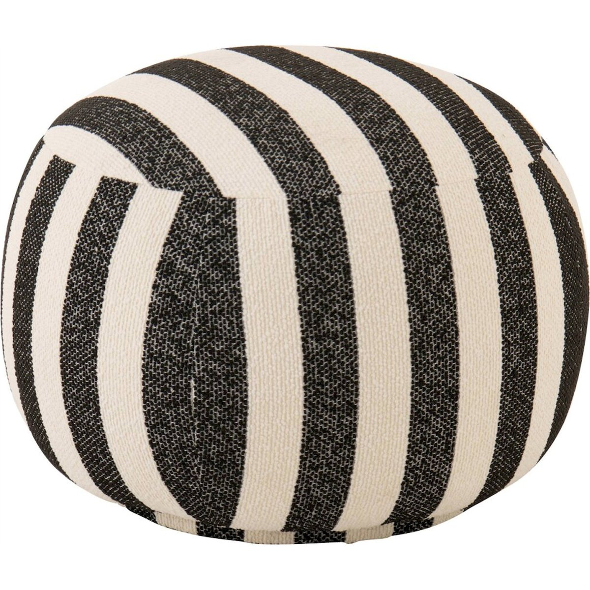 Pouf rond rayé en tissu noir et blanc cassé, RECOLLECTION