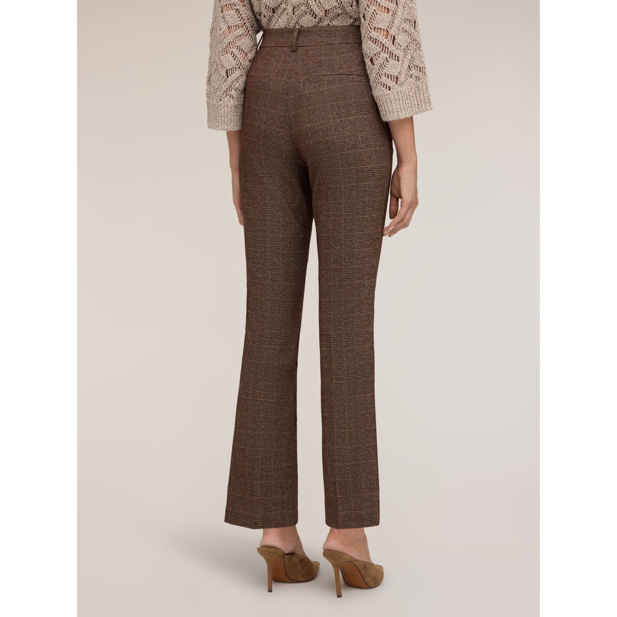 Pantalon cigarette à motif prince de Galles marron, MOTIVI