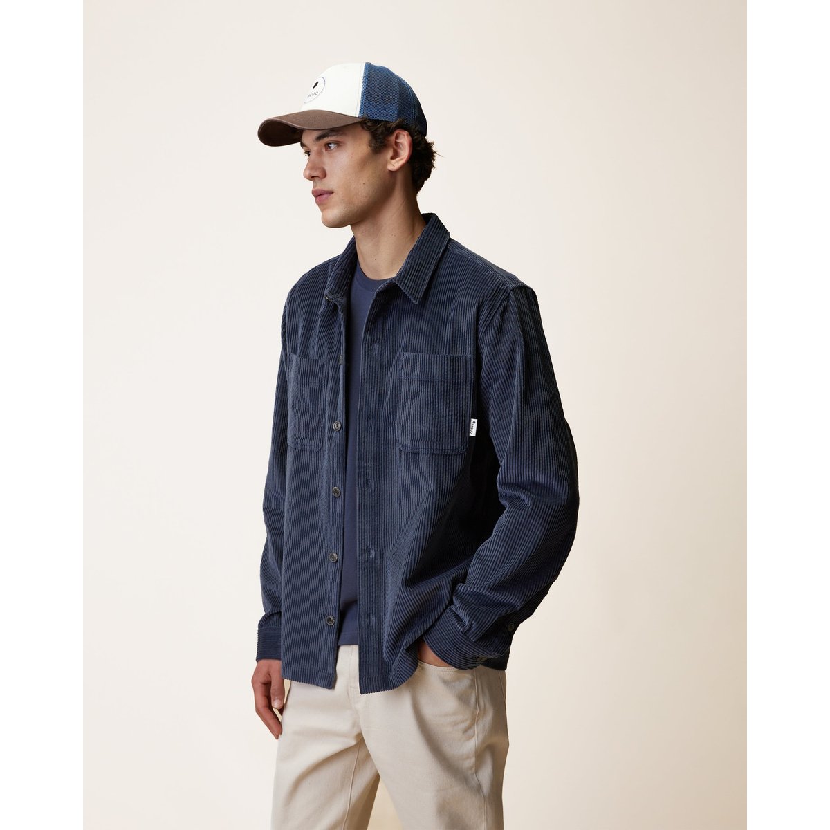 Sur-chemise en velours côtelé marine grisé, FAGUO