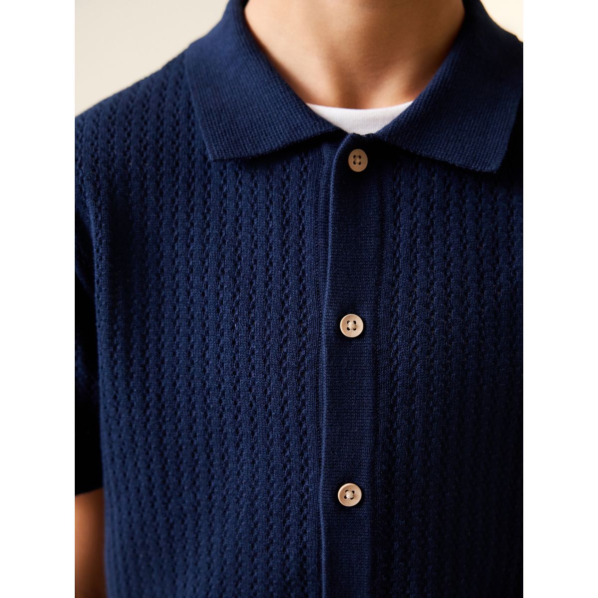 Polo boutonné en maille bleu marine, NEXT