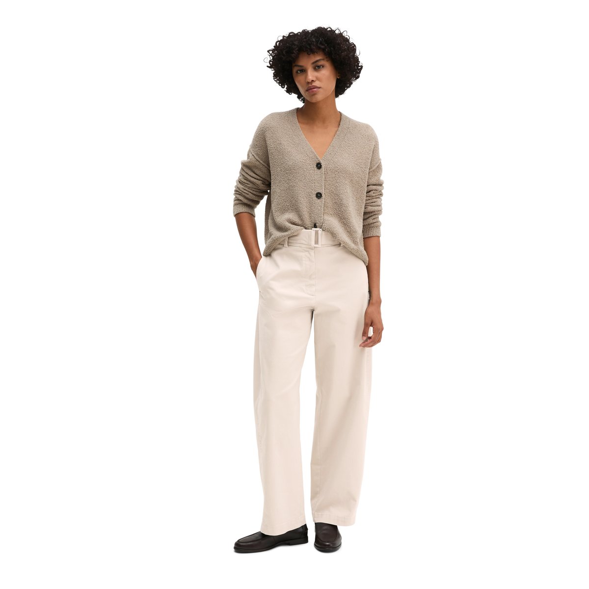 Cardigan relaxed en fil bouclé beige, MARC O'POLO