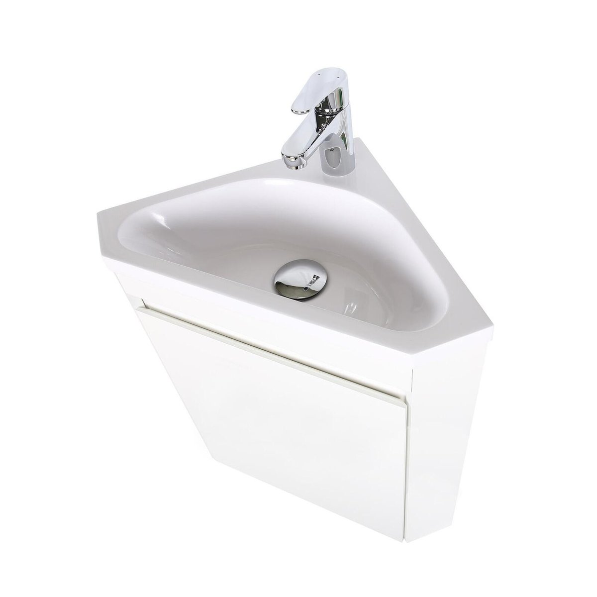 Ensemble lave-mains d'angle suspendu, vasque résine et robinet chromé LISA blanc satiné, MOB IN