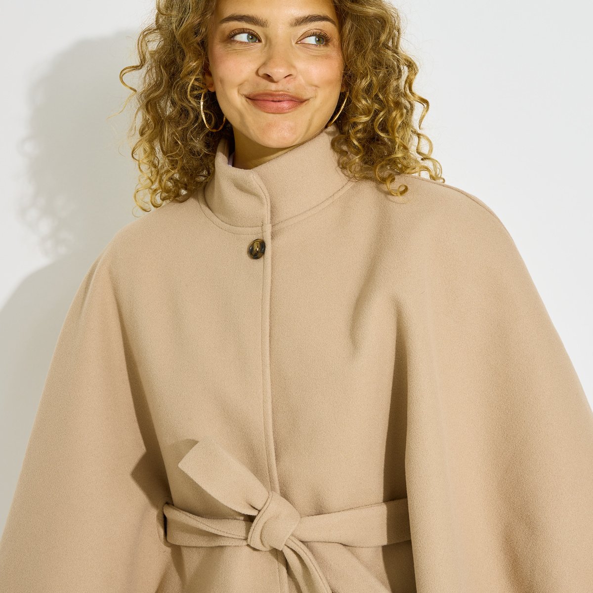 Poncho court ceinturé beige, GRAIN DE MALICE
