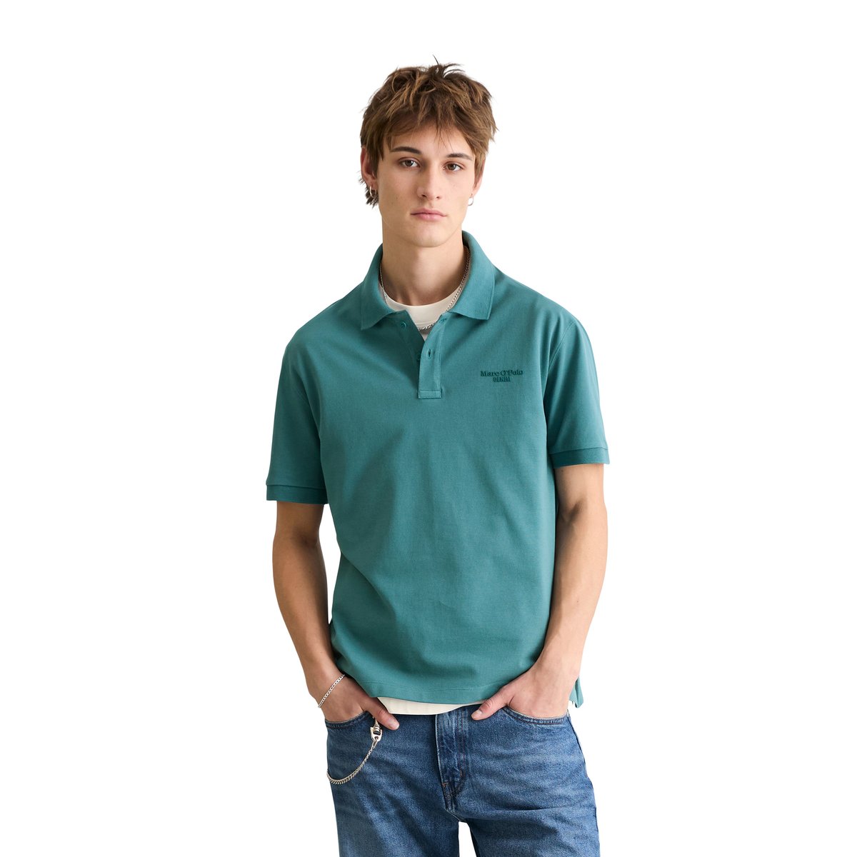 Polo en jersey régulier en pur coton bio vert foncé, MARC O’POLO DENIM
