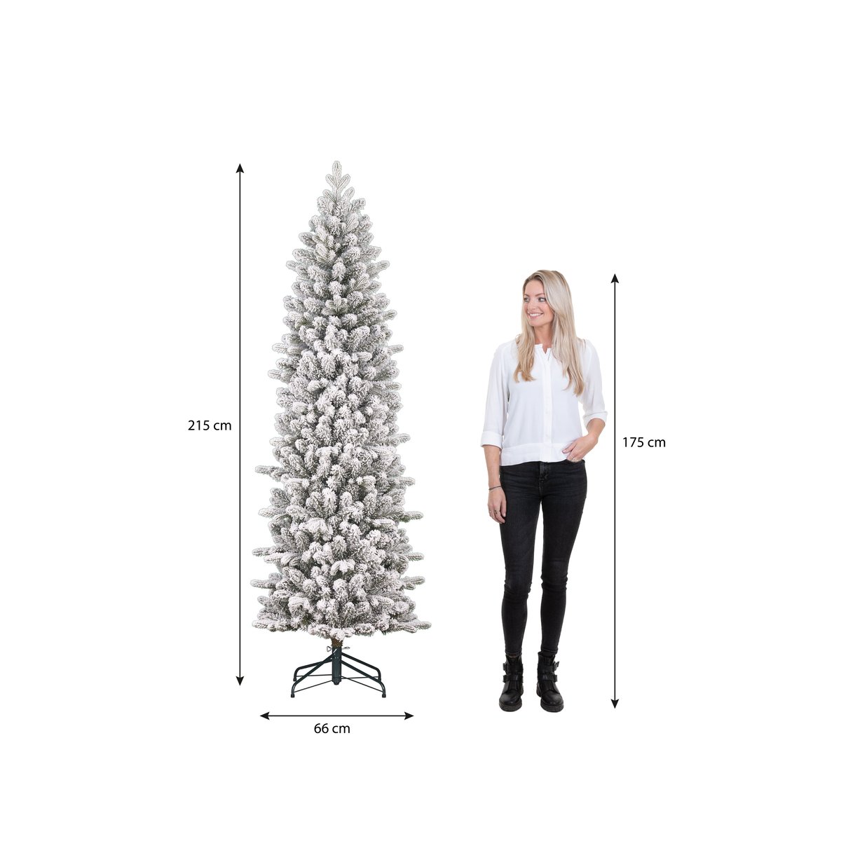 Sapin de Noël artificiel étroit et enneigé H215 cm HARMA vert, BLACK BOX TREES